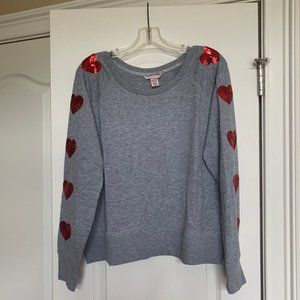 Grey Sweatshirt with Red Hearts down the sleeve